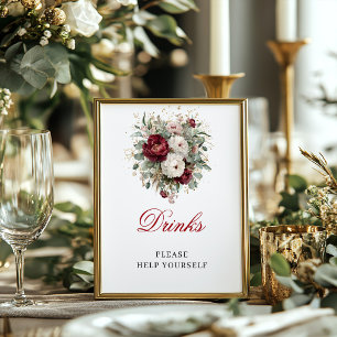 Poster Pancarte de table Floral Blush Burgundy Gold Boiss