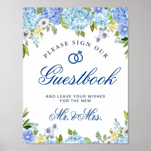 Poster Pancarte de verdure d'hortensias bleus Signez notr (Devant)