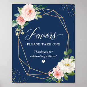 Poster Pancarte Faveurs Florales Blush Bleu Marine Prenez