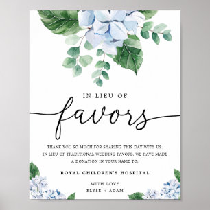 Poster Pancarte Fleurs d'Hydrangea Bleu au lieu de cadeau