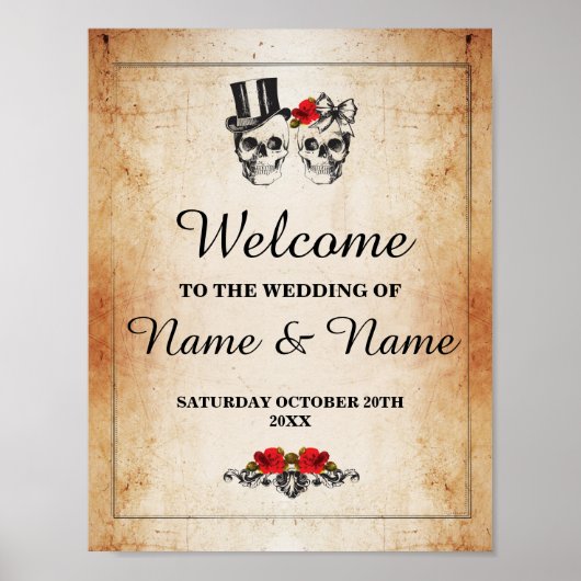 Poster Pancarte Halloween Crâne Rustique de Bienvenue Mar (Devant)