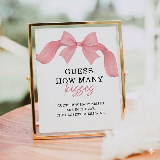 Poster Pancarte Mariage avec Ruban Rose 'Devinez combien