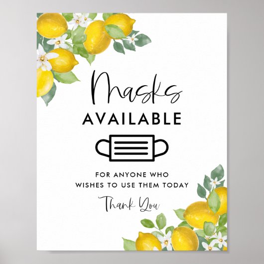 Poster Pancarte Masques Disponibles Thème Citron (Devant)