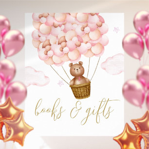 Poster Pancarte Ourson Livres Et Cadeaux Rose Baby Shower