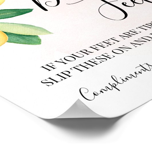 Poster Pancarte Pieds Dansants Tongs Mariage Citrons Rose (Coin)