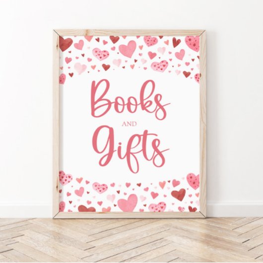 Poster Pancarte pour Baby Shower Hearts Valentine Books a