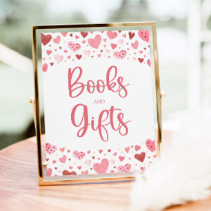 Poster Pancarte pour Baby Shower Hearts Valentine Books a