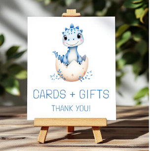 Poster Pancarte pour cartes et cadeaux de dinosaure bleu 