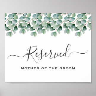 Poster Pancarte réservée pour mariage avec verdure d'euca