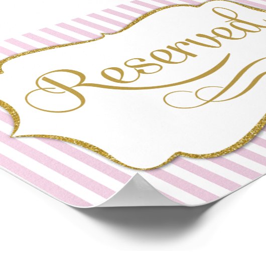 Poster Pancarte réservée rayée rose or (Coin)