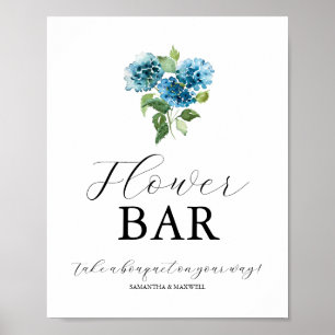Poster Pancartes de bar de fleurs de mariage Hydrangea bl