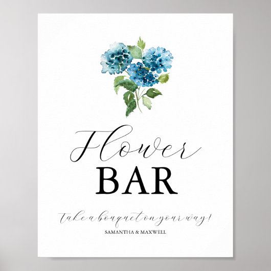 Poster Pancartes de bar de fleurs de mariage Hydrangea bl (Devant)