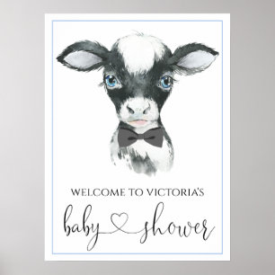 Poster Pancartes de fête prénatale pour bébé vache garçon