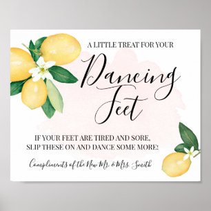Poster Pancartes Pieds Danse Tongs Mariage Citrons Rose