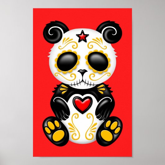 Poster Panda à sucre jaune Zombie sur rouge (Devant)