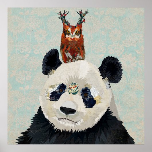 POSTER PANDA & ANTLER FLORAL OWL (Devant)