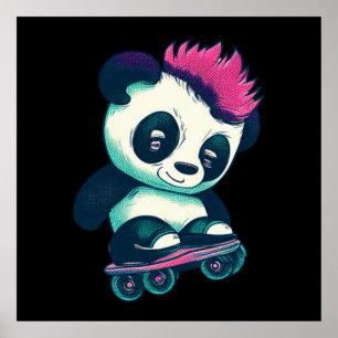 Poster Panda bébé mignonne avec mohawk Panda de patinag