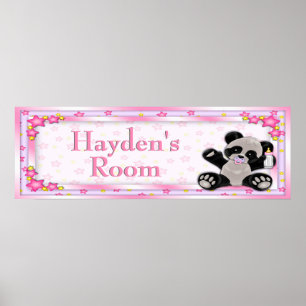 Poster Panda bébé rose personnalisable Nom de chambre Pos