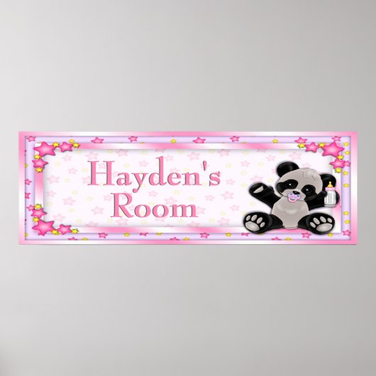 Poster Panda bébé rose personnalisable Nom de chambre Pos (Devant)