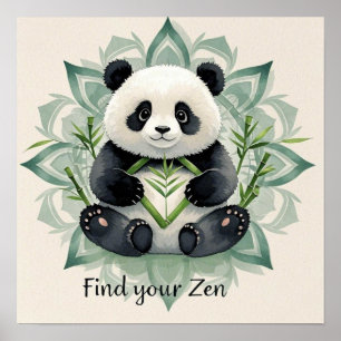 Poster Panda Chubby assis dans une pose de lotus Zen