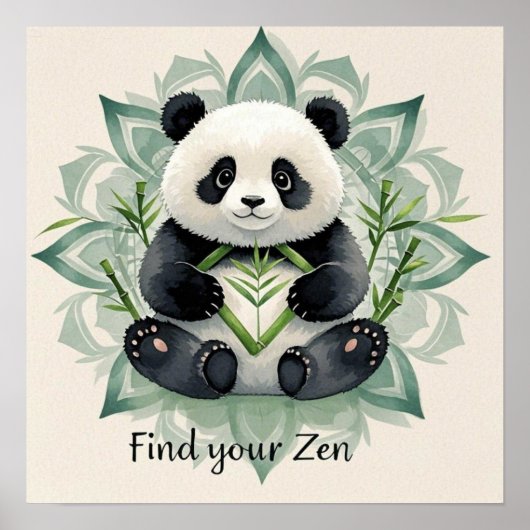 Poster Panda Chubby assis dans une pose de lotus Zen (Devant)