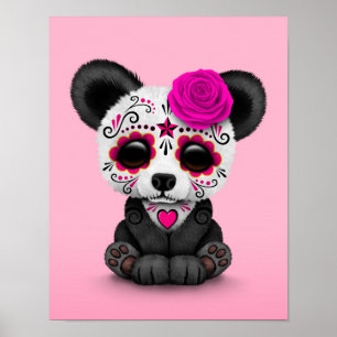 Poster Panda crâne rose de jour de la mort sucre sucre