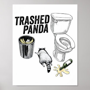 Poster Panda Crasé, Raton laveur Drôle Ivre, Panda Poubel