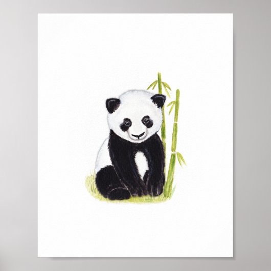 Poster Panda cub et bambou aquarelles peintures (Devant)