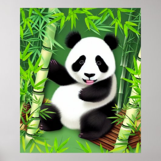 Poster Panda Cute Dans La Forêt De Bambou (Devant)