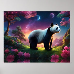 Poster Panda dans un jardin de fantaisie