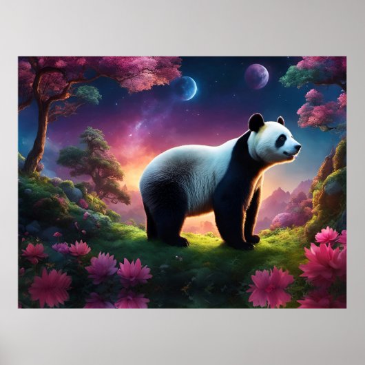 Poster Panda dans un jardin de fantaisie (Devant)