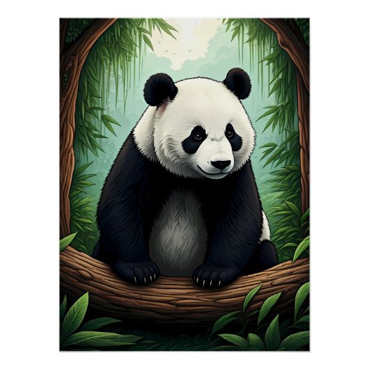 Poster Panda dans une végétation luxuriante (Devant)