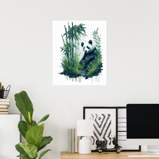 Poster Panda d'aquarelle enchanteresse dans une forêt de  (Bureau à domicile)