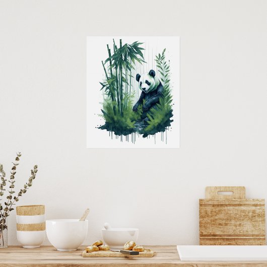 Poster Panda d'aquarelle enchanteresse dans une forêt de  (Cuisine)