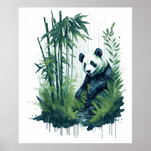 Poster Panda d'aquarelle enchanteresse dans une forêt de