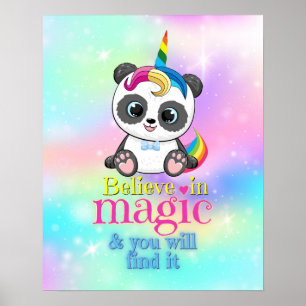 Poster Panda de licorne magique sur arc-en-ciel Classe ar