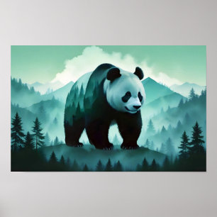 Poster Panda Double exposition Animal Nature sauvage Art
