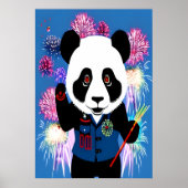 Poster Panda en uniforme et feux d'artifice | AI Art Post (Devant)