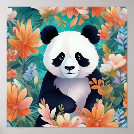 Poster Panda entourée de fleurs (Devant)