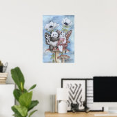 Poster Panda et Fée Chat Amis avec des Fleurs d'Anémone (Bureau à domicile)