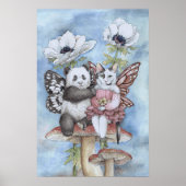 Poster Panda et Fée Chat Amis avec des Fleurs d'Anémone (Devant)