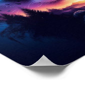 Poster Panda Face avec Forêt Surréelle et coucher de sole (Coin)