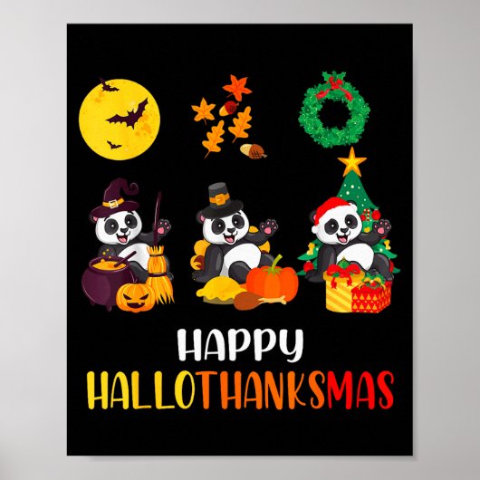 Poster Panda Halloween Christmas Happy Hallothanksmas Pan (Devant)