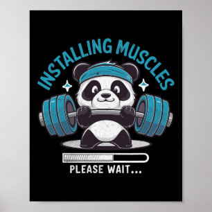 Poster Panda Installation Muscles Veuillez Attendre Poids