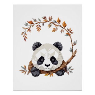 Poster Panda Jouer adorable animal amusant coloré Joyeux
