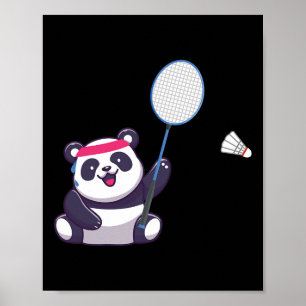 Poster Panda Jouer Badminton Funny Sports Joueur Entraîne