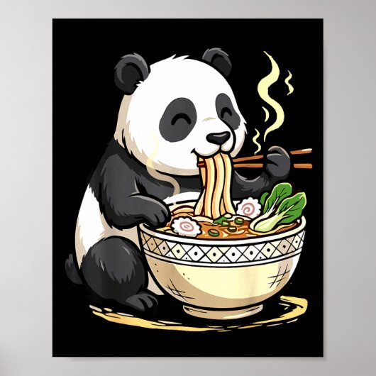 Poster Panda mangeant des nouilles Ramen drôles (Devant)