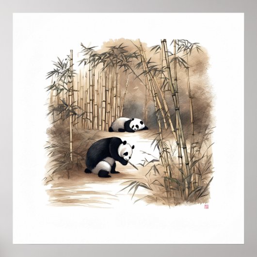 Poster Panda mangeant du bambou - Archivage d'art (Devant)