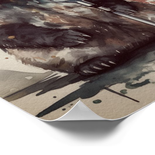 Poster Panda mignonne chantant à travers microphone rétro (Coin)