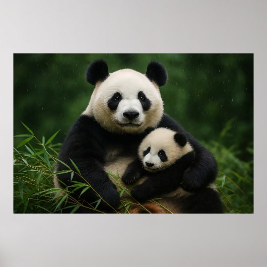 Poster Panda Mother & Cub in Gentle Rain (Devant)